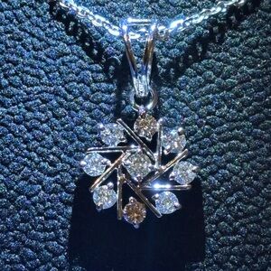 14k Solid White Gold Flower Windmill Pendant W/ 18” Necklace